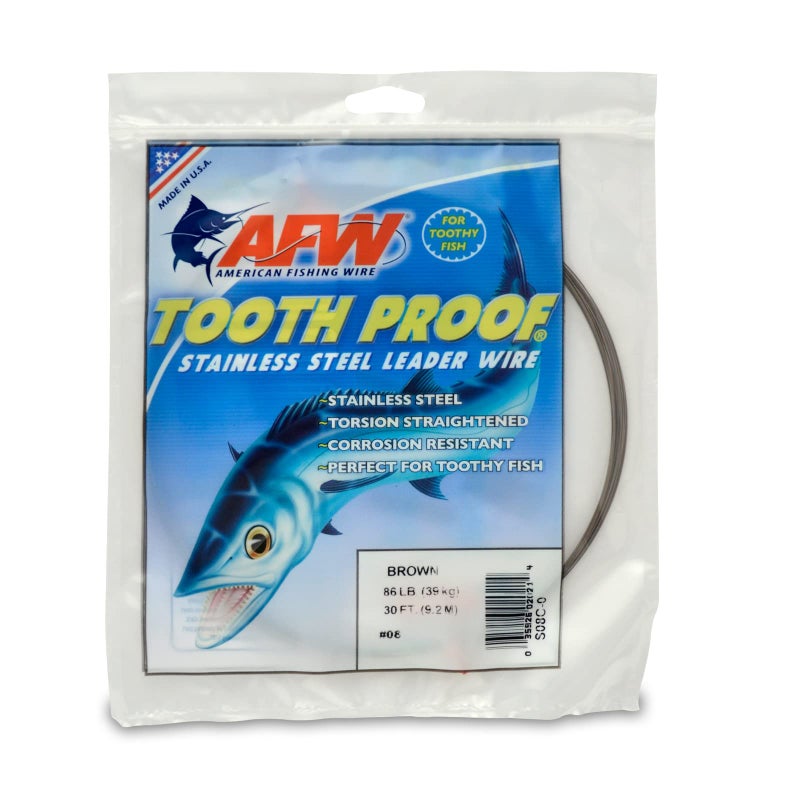 AFW #8 Tooth Proof Stainless Steel Single Strand Leader Wire, 86 lb Test, Camo, 30 ft - Image 1